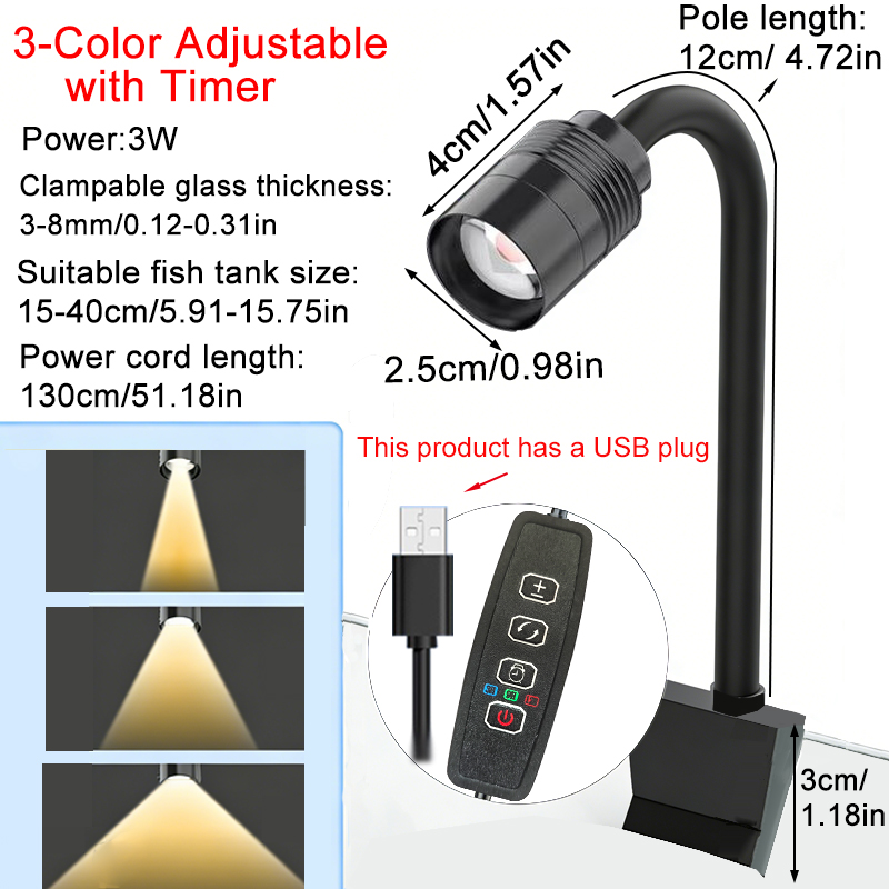 Marine Aquarium Lamp - Faretto USB 3W per Acquario Sudamericano,